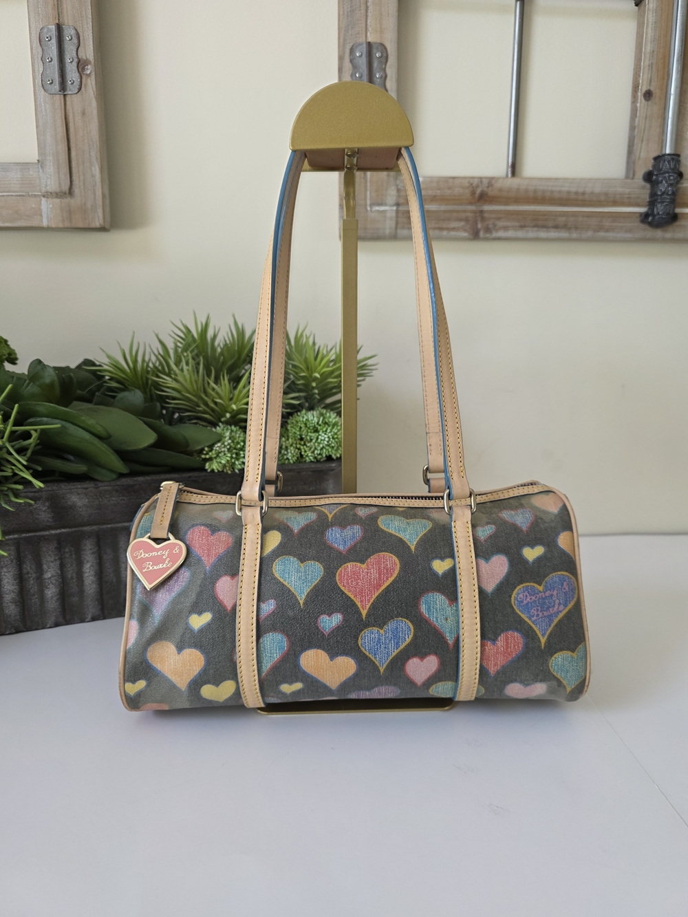 Vintage Dooney & Bourke Crayon Hearts Coated Cotton Bag Coin Purse Set - Picture 3 of 16